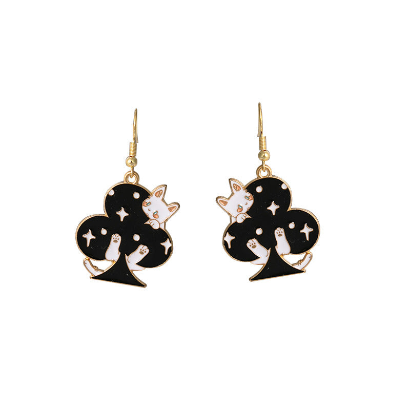 Wholesale Cartoon Playing Card Suit Cat Alloy Earrings
